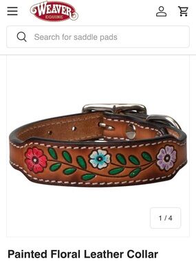 🔱Weavers Hand Panted Floral Detailed Tooled Leather Buckle Dog Collar